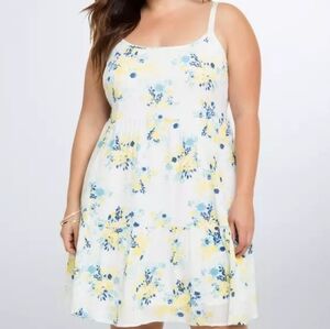 Torrid White Dress with Blue and Yellow Floral Pattern